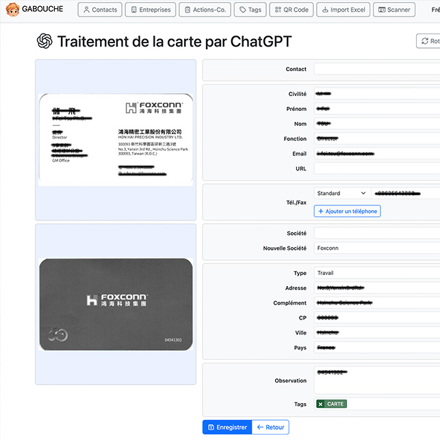 CRM avec IA - Traitement Cartes de Visite